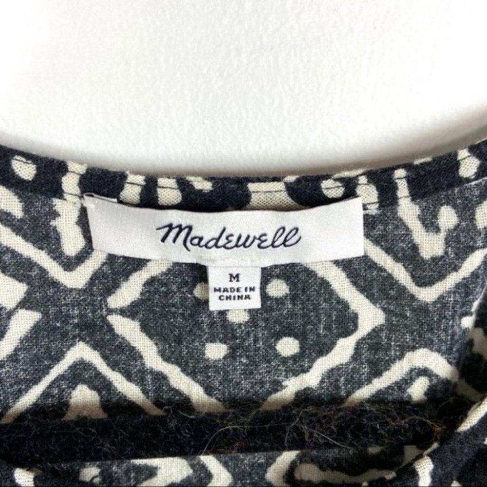Madewell Lace-Up Cover-Up Tunic Black Printed Size Medium Bohemian G2555 Boho M - Picture 4 of 8